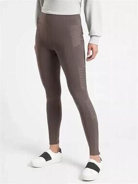 Athleta Delancey Moto High Rise Legging Small Brown Ankle Zip Athletic Gym Yoga